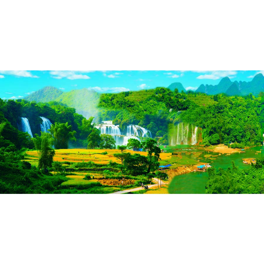 Tranh thác nước thiên nhiên tặng keo và dụng cụ dán 3D