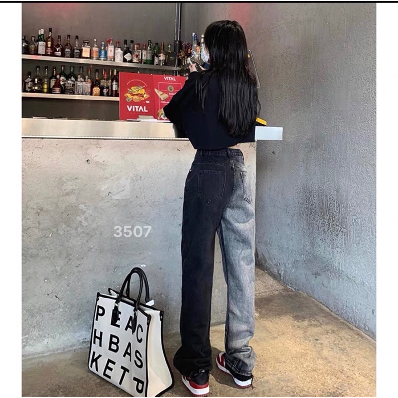 Quần jean ống suông phối màu thiết kế lạ mắt ulzzang sành điệu cá tính Lê Huy Fashion MS 3507
