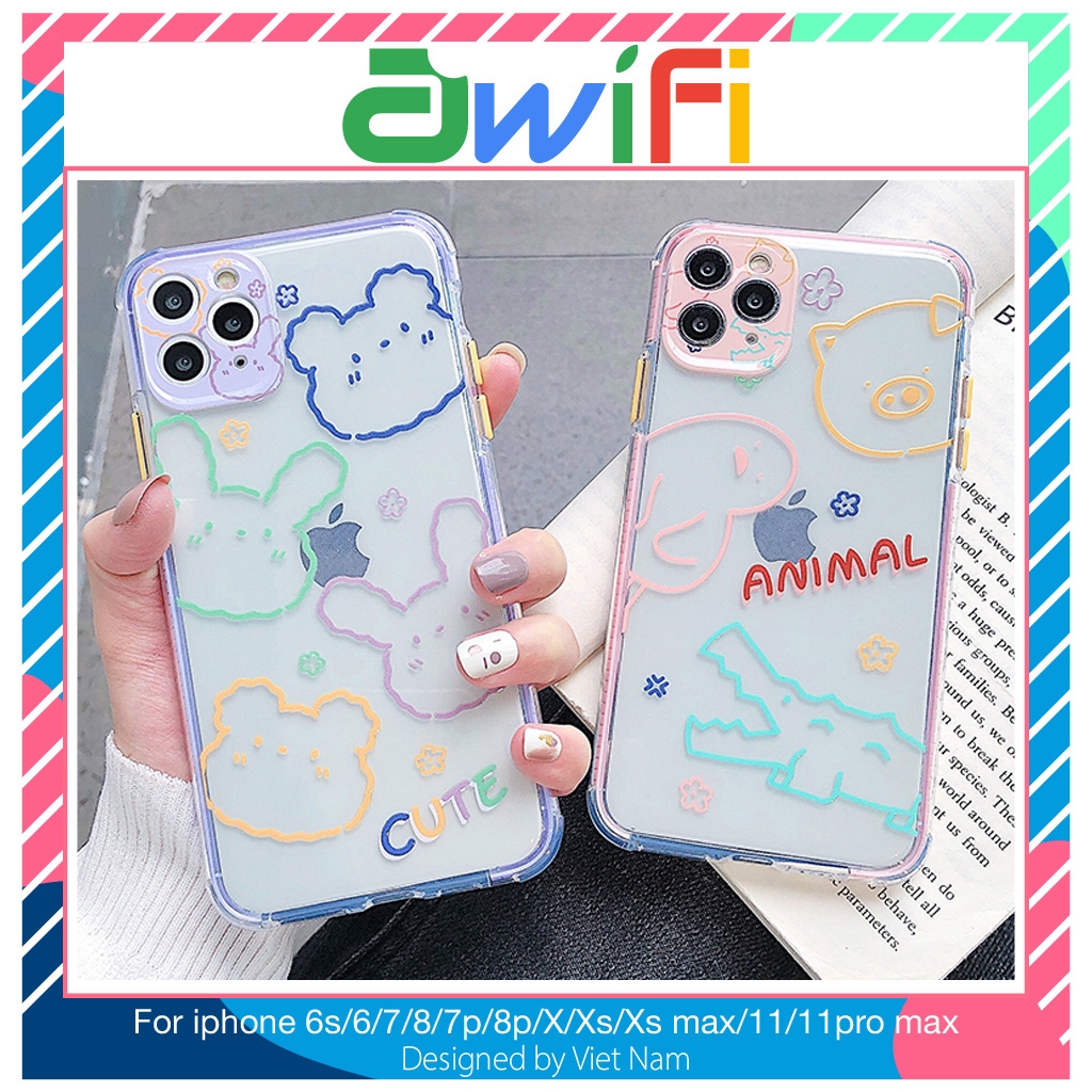 Ốp iphone - Ốp lưng Animal cute trong 4 góc 6s/6splus/7/8/7plus/8plus/x/xs/xsmax/11/11promax - Awifi Case V3-2