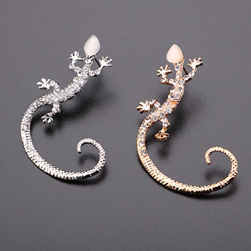 Đôi khuyên tai mạ bạc / vàng hình con tắc kè đính đá cho nữ