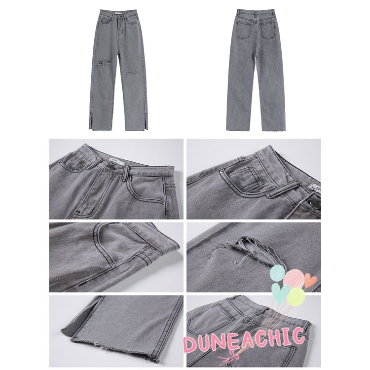 DUNEA Quần Jeans Nữ Lưng Cao Ống Rộng Thời Trang Hàn Quốc Cá Tính