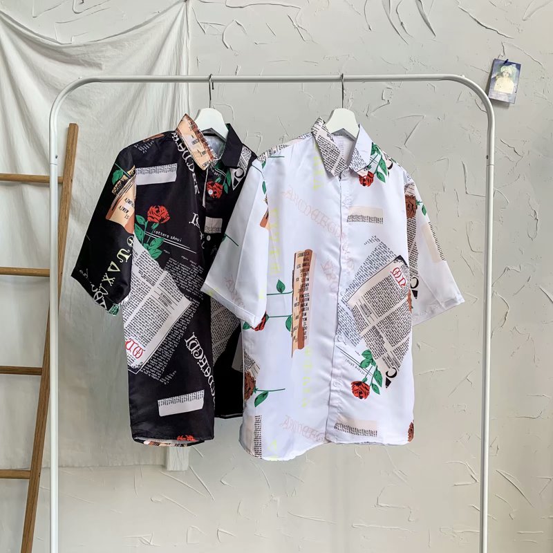 Áo sơ mi ngắn tay in hình hoa hồng thời trang cho nam