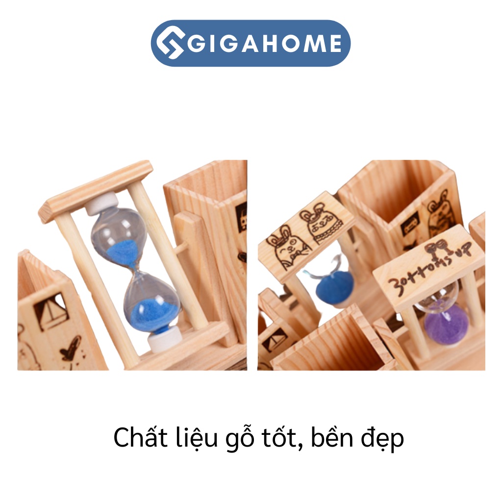 Đồng Hồ Cát Kèm Ống Đựng Bút Gỗ 1 Ngăn GIGAHOME Trang Trí Để Bàn 6244