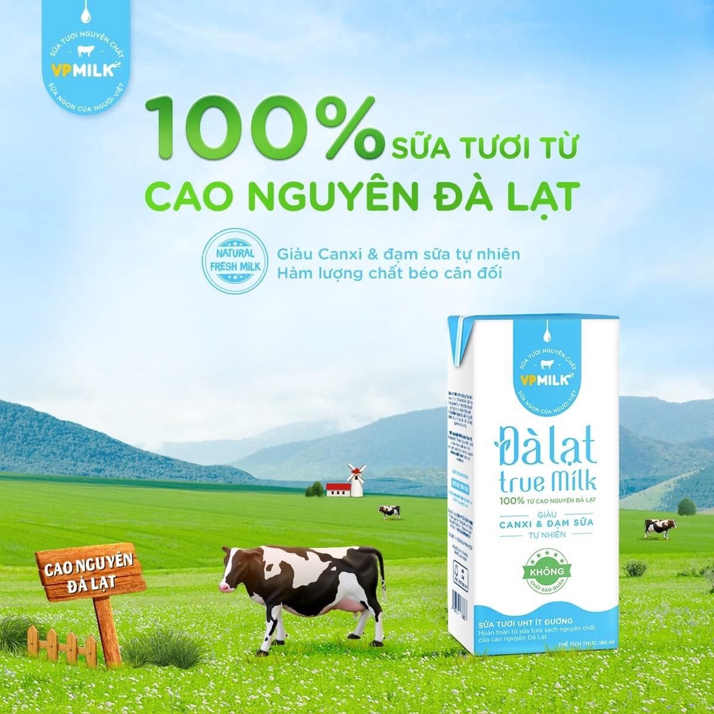 Sữa Tươi VPMILK Đà Lạt True Milk Ít Đường