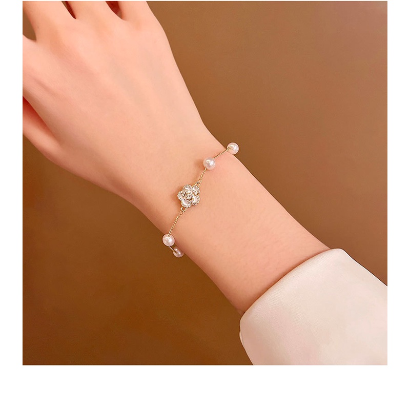 zheting Vòng tay zhenting C205 bằng thép titan mặt hoa phối hạt ngọc trai phong cách baroque cho nữ