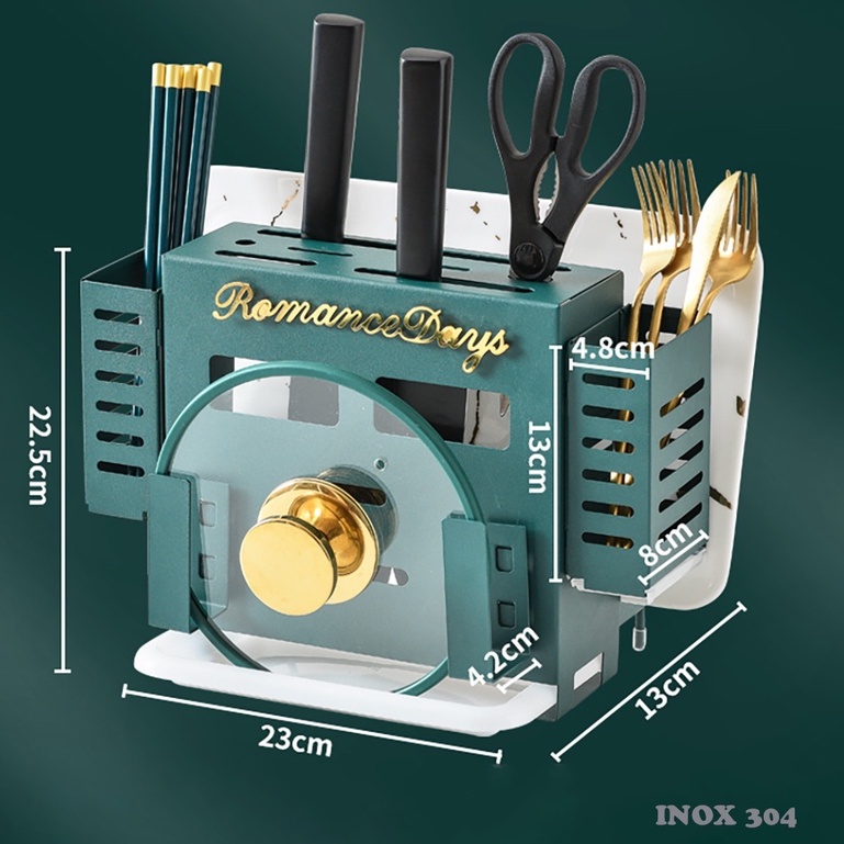 KỆ DAO THỚT XANH NGỌC BÍCH | GÀI DAO THỚT ĐA NĂNG CÓ KHAY HỨNG NƯỚC ỐNG CẮM ĐŨA XANH CỔ VỊT