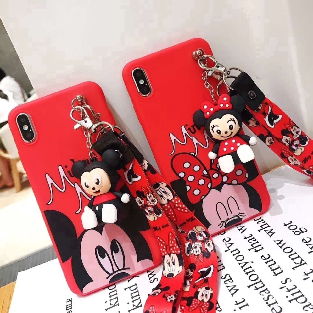 Ốp điện thoại in hình Mickey/Minnie có dây đeo cho SAMSUNG S8 S9 S10Plus Note 8 9 A30 A50 A60 M20 M30 A7 2018 A6 A8Plus