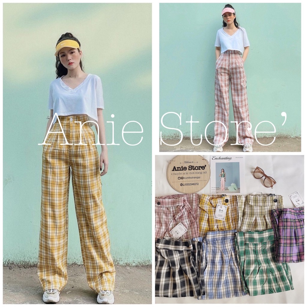 Quần Culottes Nữ Kẻ Caro 🦋 Quần Suông Nữ Cạp Cao Ống Rộng Dáng Dài Nhiều Màu 🦋