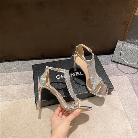 Xăng Đan Cao Gót Đính Đá Màu Bạc Phong Cách La Mã Quyến Rũ 2022 Cho Nữ