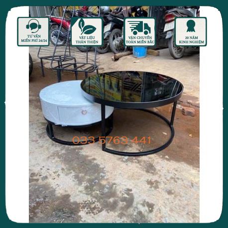 Bàn trà sofa kích thước D48 và D70 mặt đá sang trọng, có ngăn kéo tiện lợi