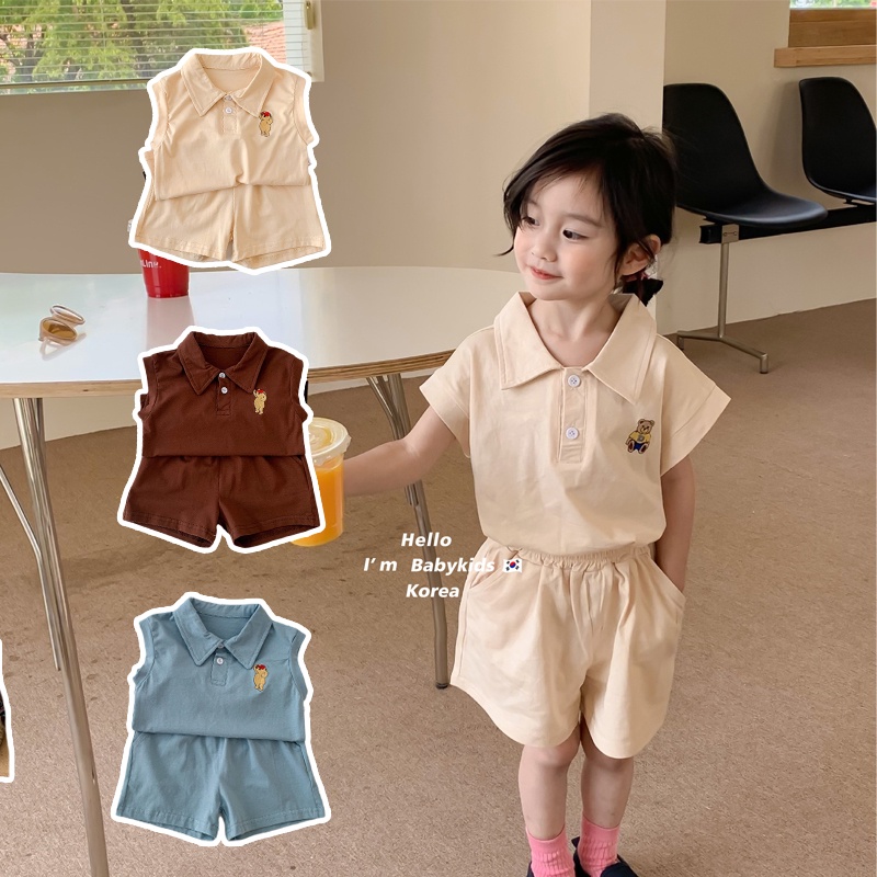 Set Áo Thun Polo Sát Nách + Quần Short Cotton Cho Bé