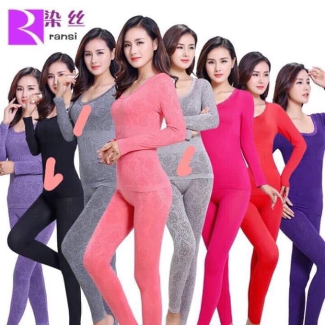 Bộ quần áo giữ nhiệt in hoa