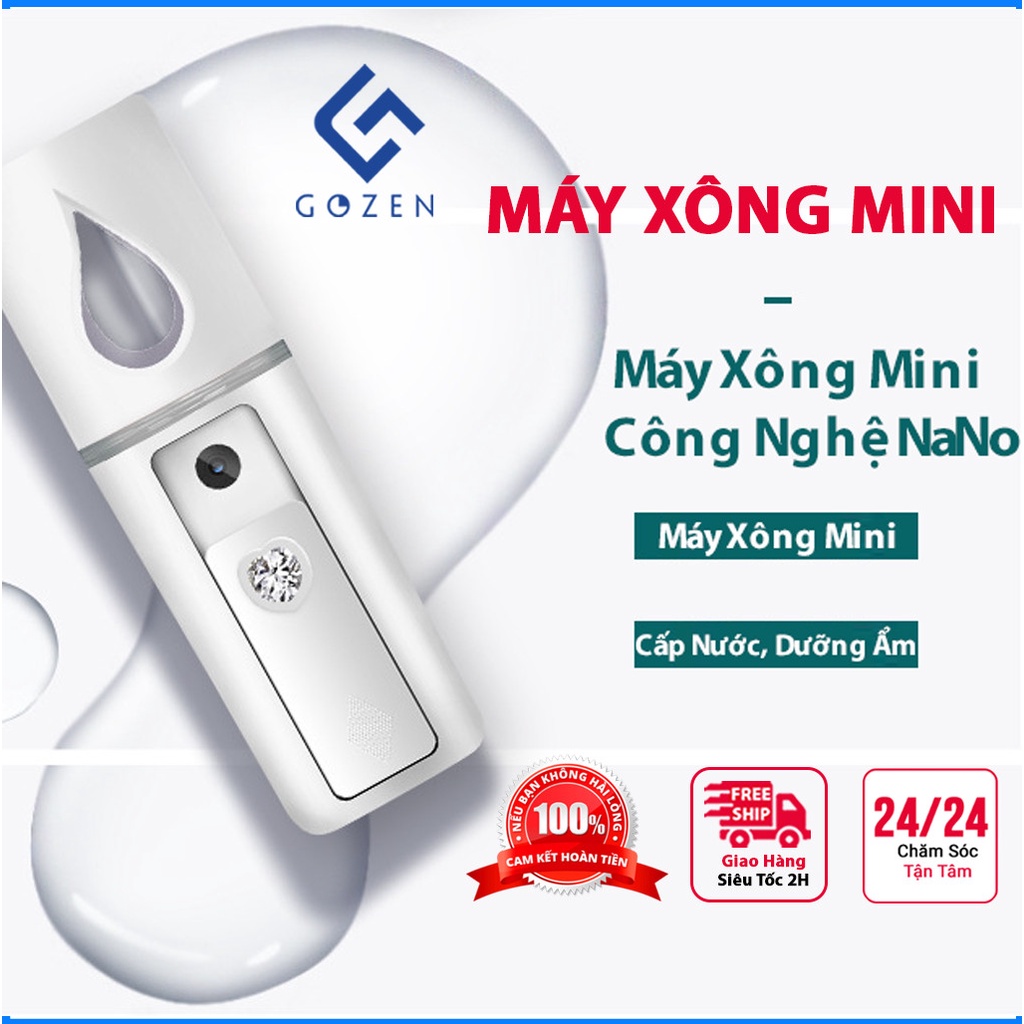 Máy xông mặt mini phun sương tạo ẩm, máy xông mũi họng công nghệ nano mini tiện lợi có gương soi tại GozenMall