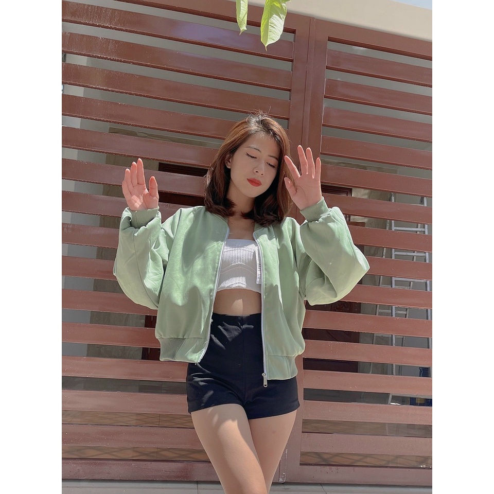 Áo khoác bomber nữ croptop dáng lửng trơn TEEMO BB213