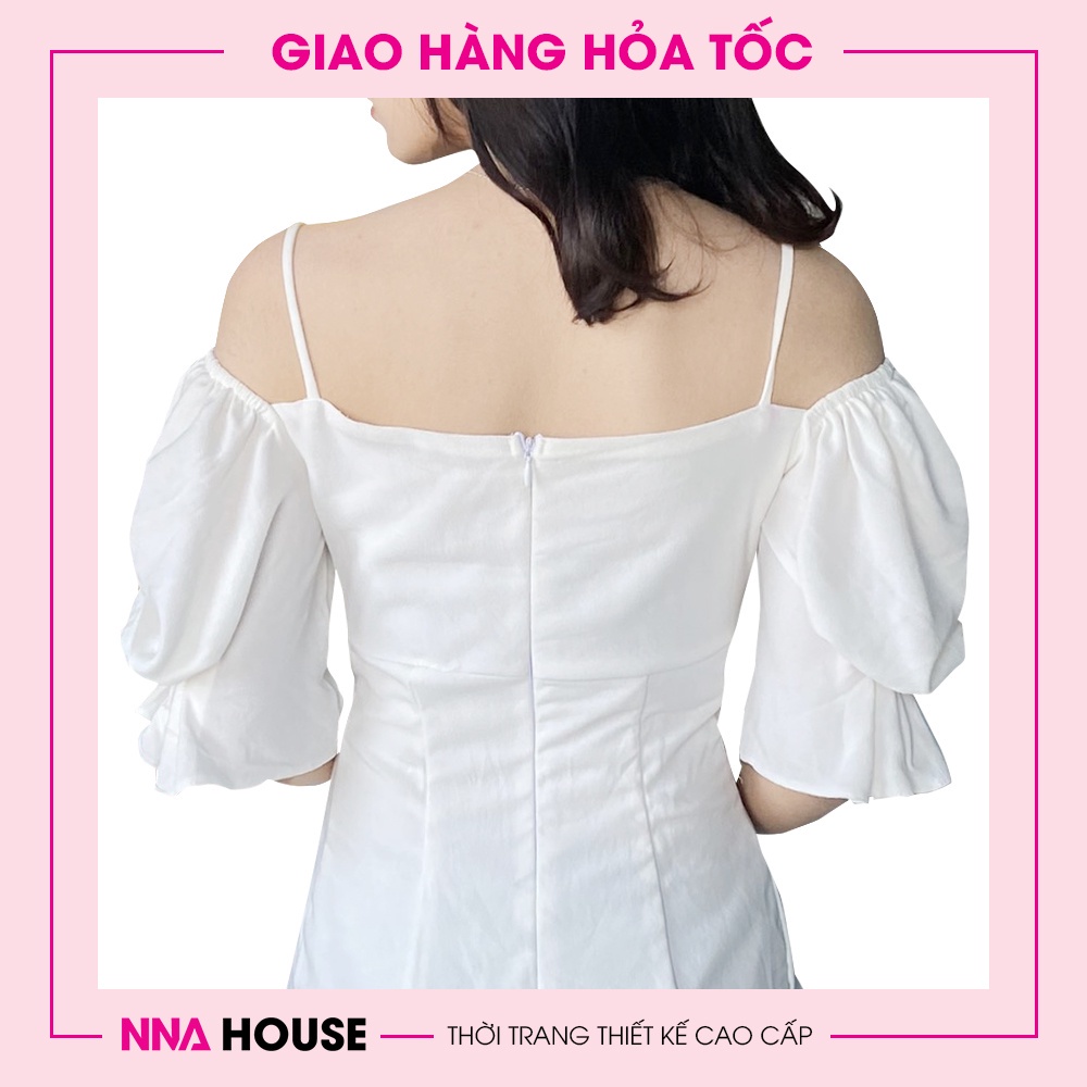 Đầm 2 dây trễ vai tay bồng dáng xòe - Váy thiết kế 2 tầng sang chảnh tiểu thư NNAHOUSE Mã NA221 | BigBuy360 - bigbuy360.vn