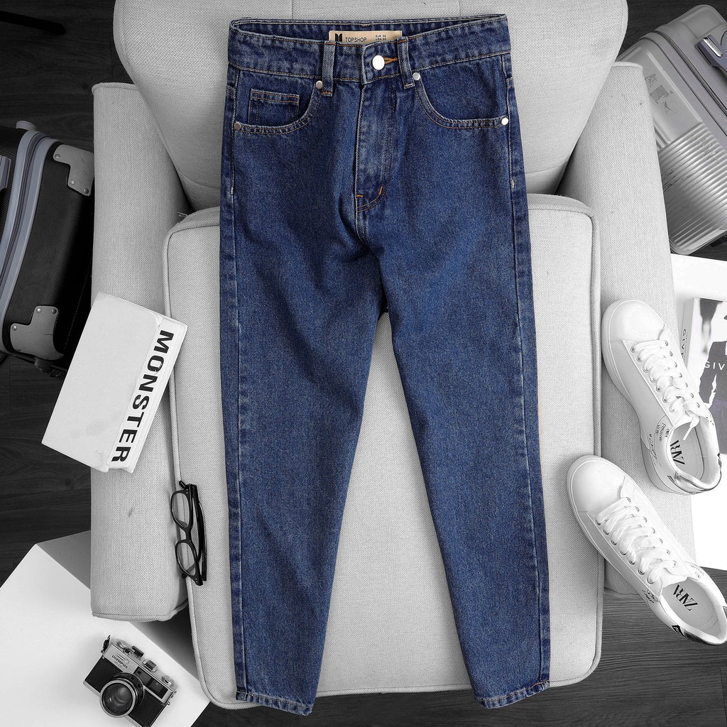 Quần Baggy Jeans Nữ Lưng Cao Màu Xanh Đậm B-03