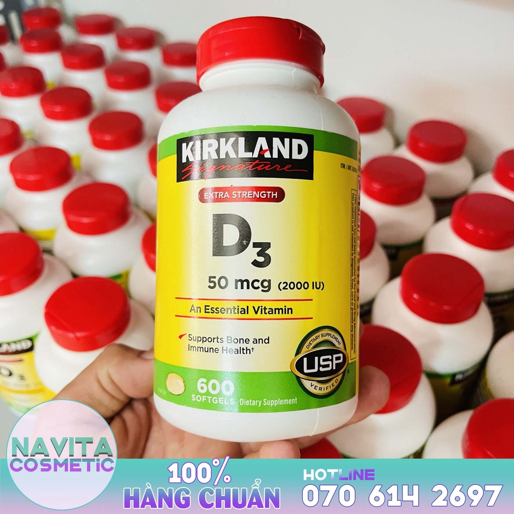 [Có sẵn + Ship nhanh] Vitamin D3 50Mcg 2000IU Kirkland 600 viên của Mỹ