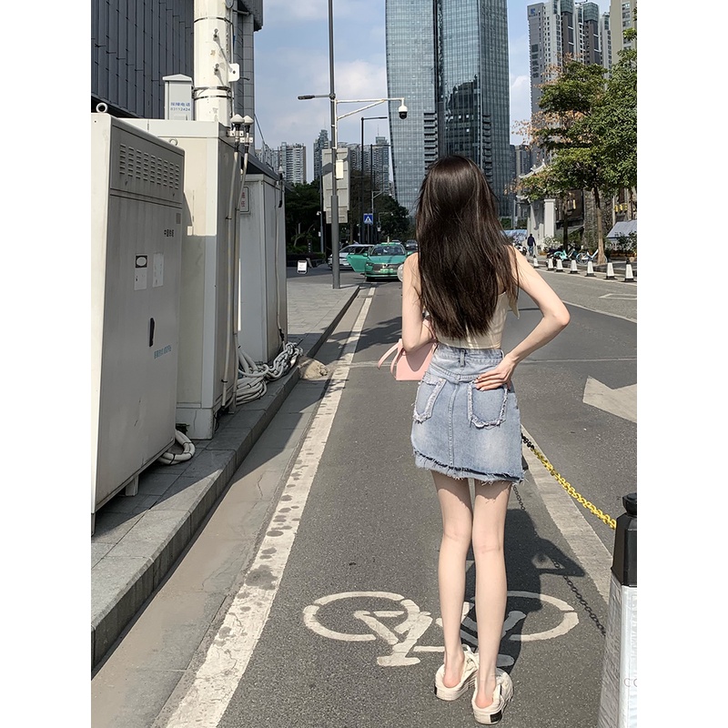 Chân váy jean Chữ A Lưng Cao Thời Trang retro