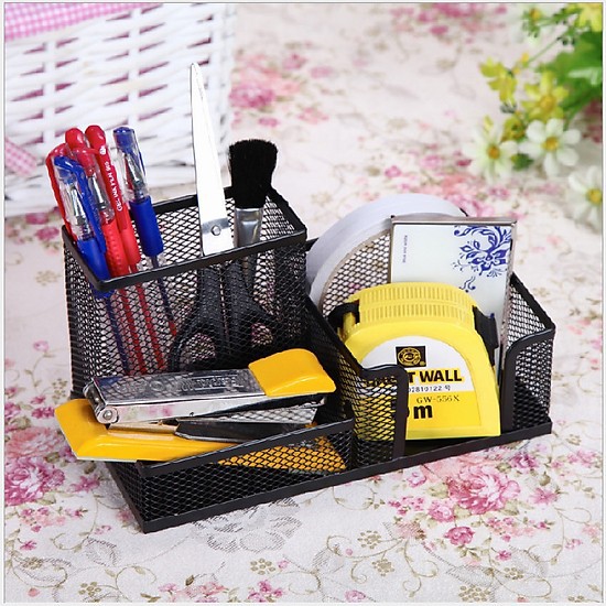 Hộp đựng bút để bàn 3 NGĂN kim loại đa năng siêu tiện ích - giao màu ngẫu nhiên