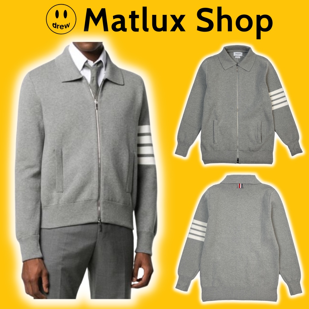 Áo khoác len TB THOM BROWNE SS22 Grey kẻ sọc hàn quốc kéo khóa chất liệu vải nỉ cao cấp unisex nam nữ form rộng oversize