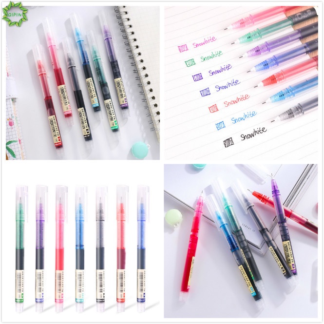 Cod Qipin 3pcs / 7pcs Colored Quick-drying Straight Liquid Roller Gel Pens 0.5 Mm Office Stationery Equipment