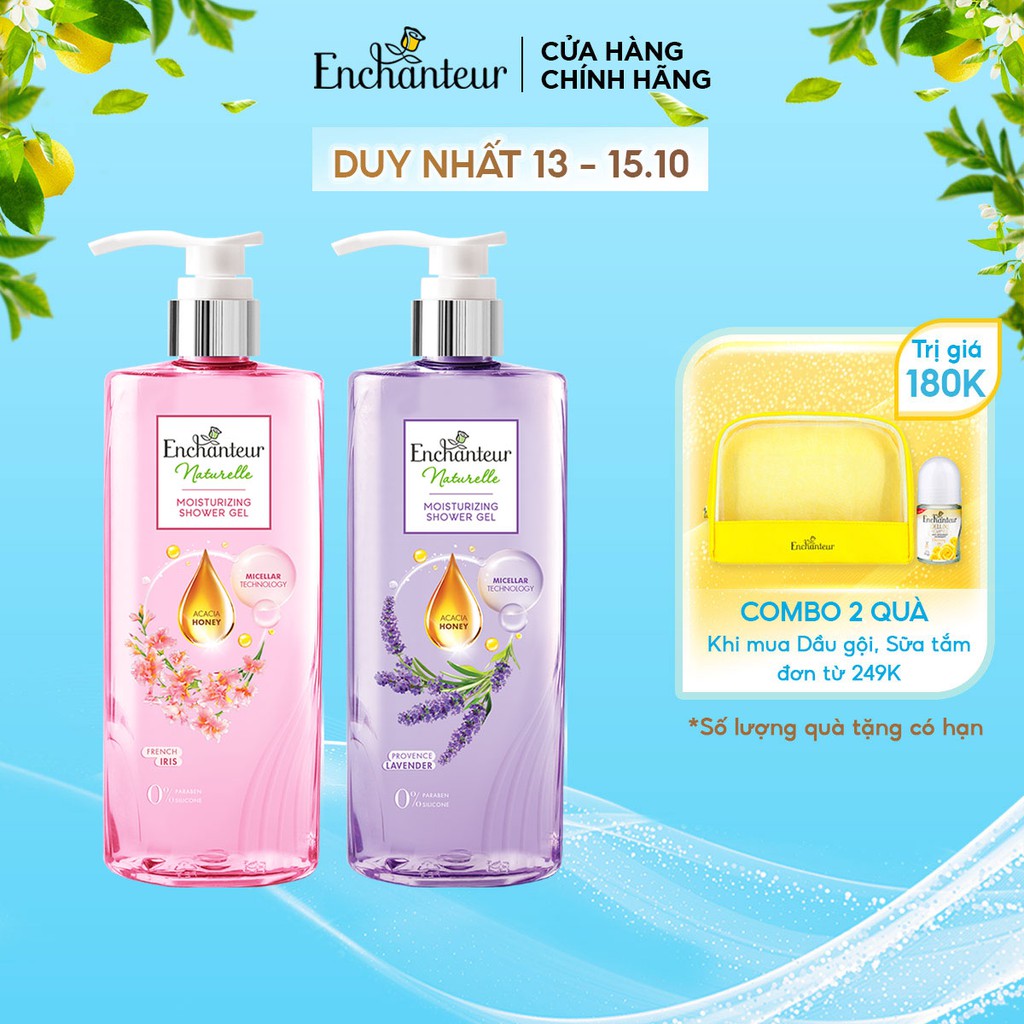 Combo Sữa tắm dưỡng da Enchanteur Naturelle hương hoa Lavender và Iris 510gr/Chai