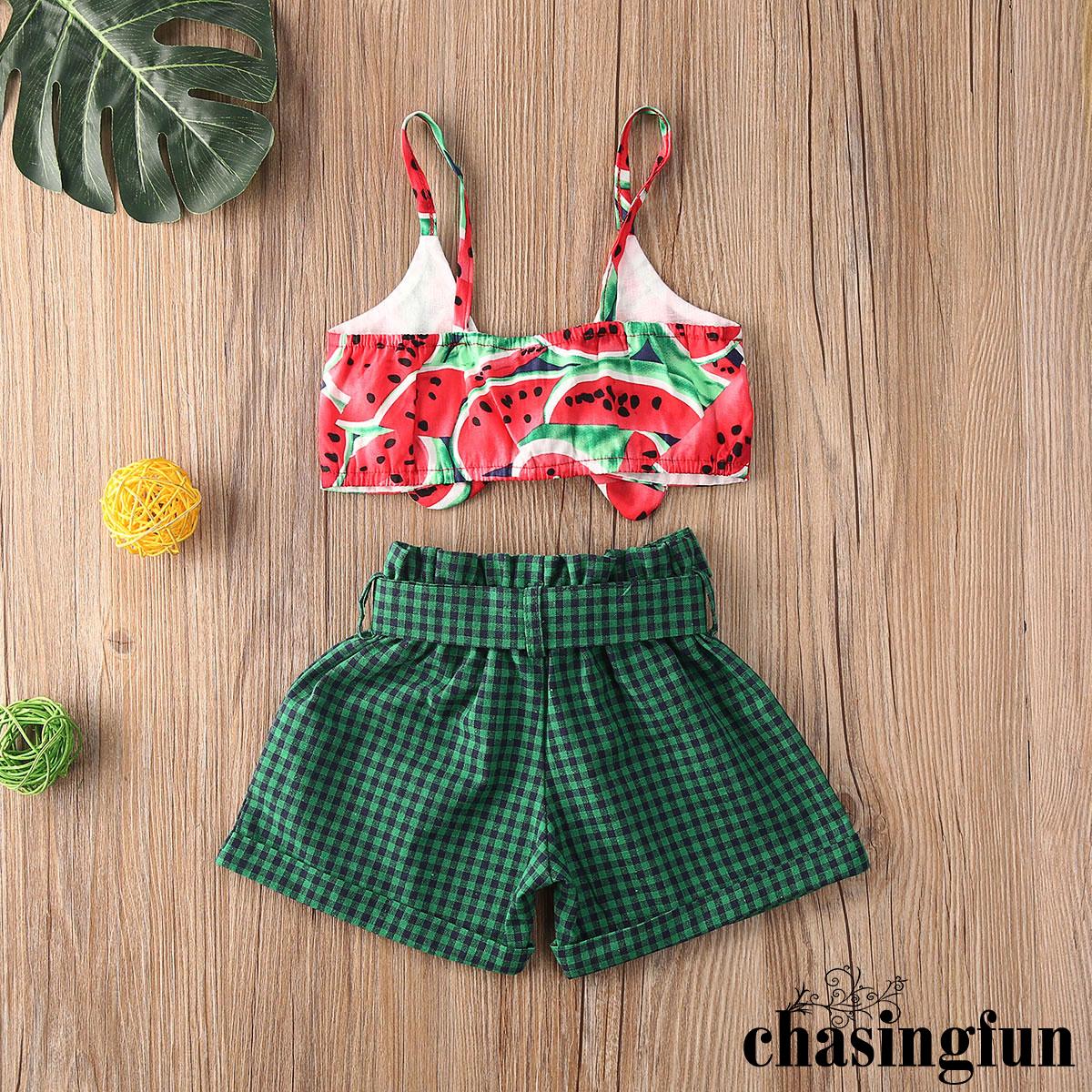 Bộ Áo Crop Top + Quần Short Hình Dưa Hấu Cho Bé Gái R1-4 Tuổi