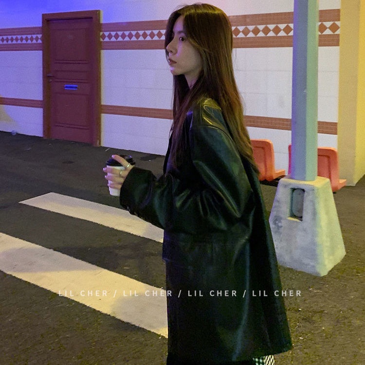 ☒✔Áo Khoác Da pu Dáng Rộng Phong Cách Hàn Quốc Thời Trang Mùa Thu Cho Nữ