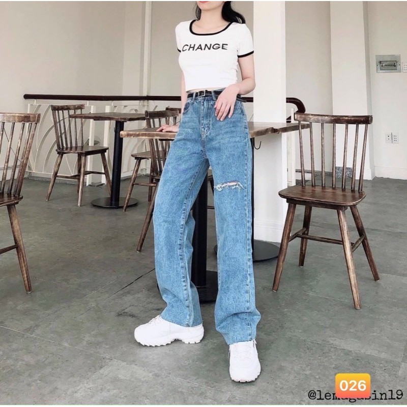 Quần jeans baggy lưng siêu cap, ống rộng dài, quần baggy mã 026