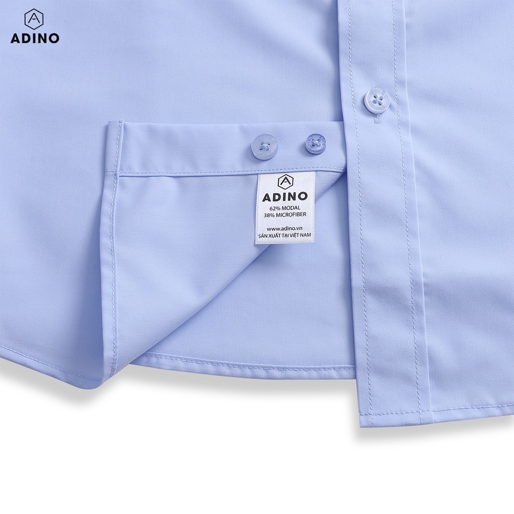 Áo sơ mi nam hàn quốc màu xanh nhạt phối cổ trắng ADINO vải nến lụa sợi sồi modal dáng công sở slimfit hơi ôm SM10