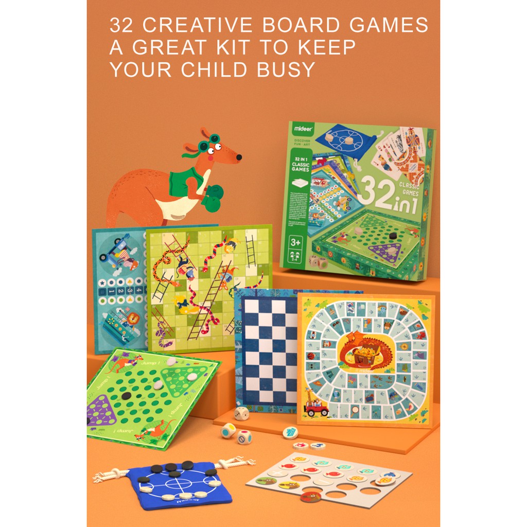 Bộ trò chơi board game 32 trong 1 chính hãng Mideer 32 in 1 và TOI 12 in 1 classic board games