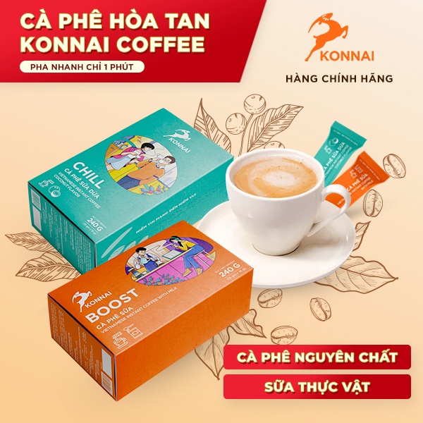 Cà phê hòa tan cafe sữa , cafe sữa dừa Konnai Coffee