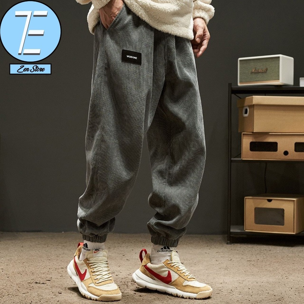 Quần jogger ống rộng nam nữ chất nhung gân quần jogger thể thao bo gấu có dây rút