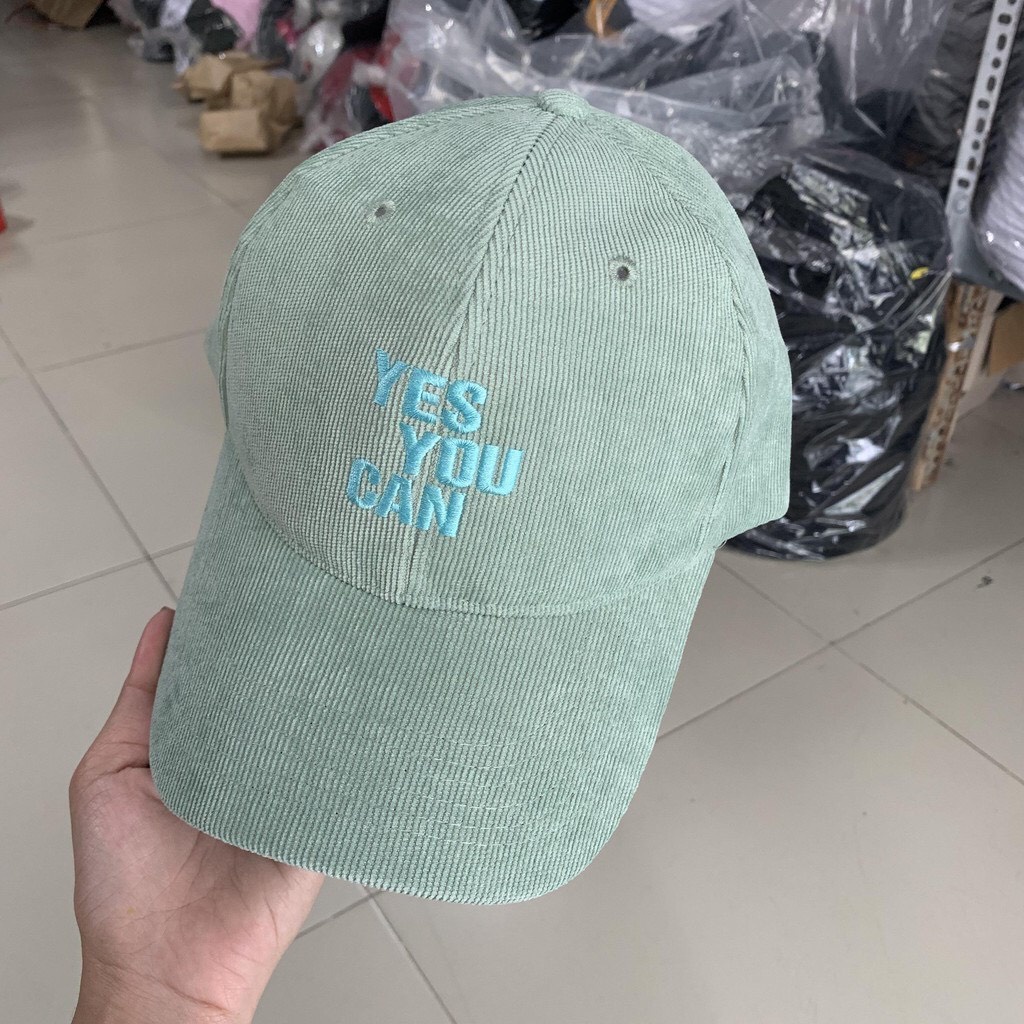 Mũ lưỡi trai thời trang nam nữ, nón kết chất liệu nhung gân thêu chữ YES YOU CAN M115