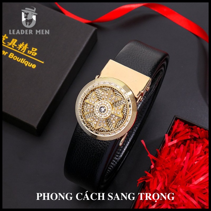 Thắt Lưng Nam Chất Liệu Da Pu Cao Cấp TLK1 Khóa Tự Động - Dây Nịt Da Nam Thời Trang Khóa Mặt Hoa Xoay - LeaderMen