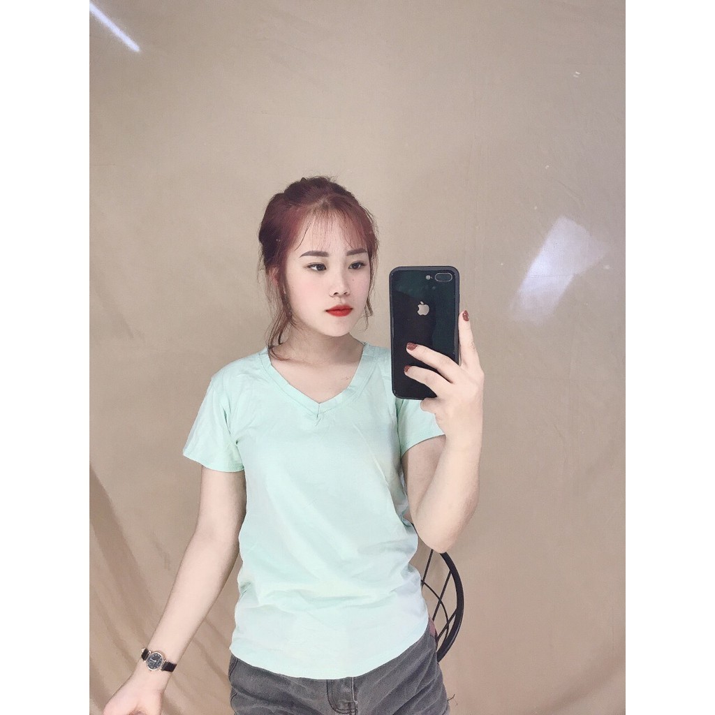 Áo thun cổ tim Tay cộc_Áo phông nữ cổ tim basic (Ảnh thật - Nhiều màu)