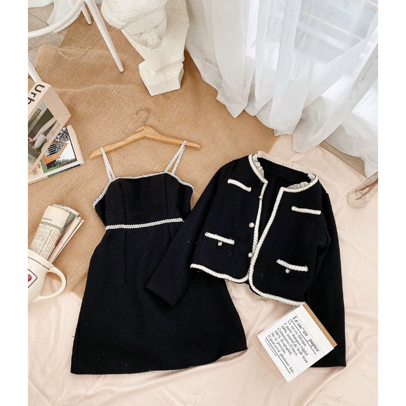 SET ĐẦM HAI DÂY + ÁO KHOÁC