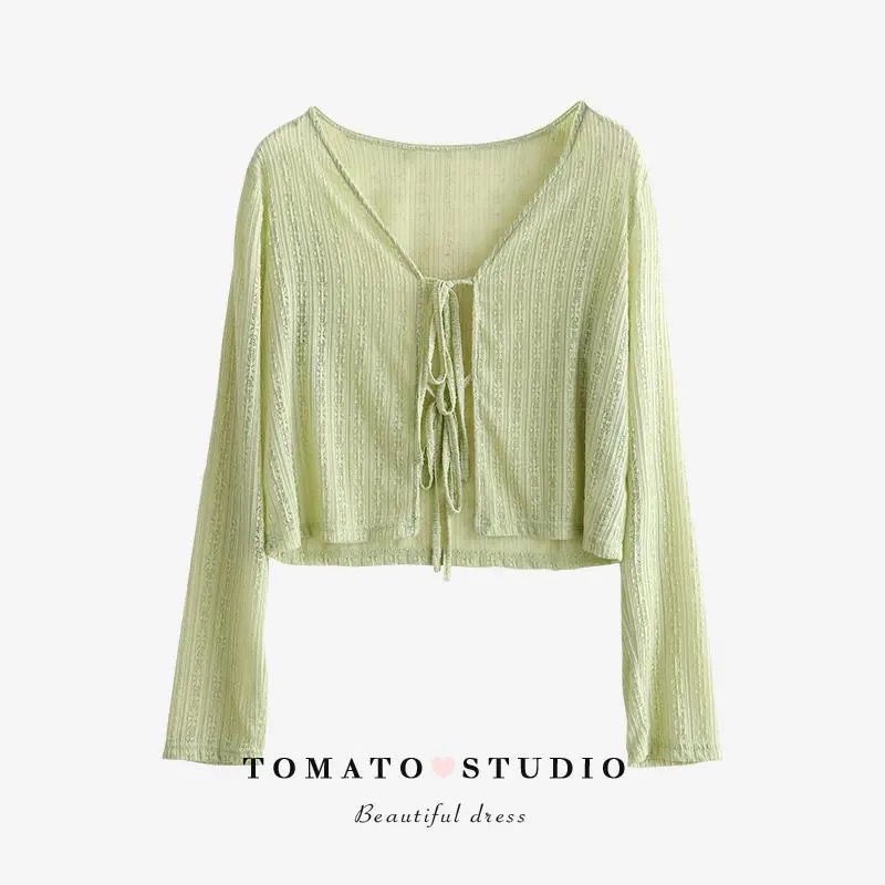 Áo Cardigan Dệt Kim Tay Dài Cổ Chữ V Thiết Kế Trong Suốt Độc Đáo Thời Trang