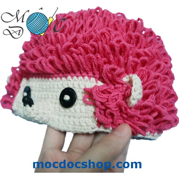 Nón len handmade cho bé gái - Nhím hồng - 0-12 tháng