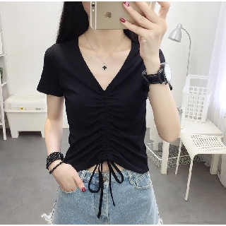 ÁO CROPTOP NỮ PHỐI DÂY RÚT