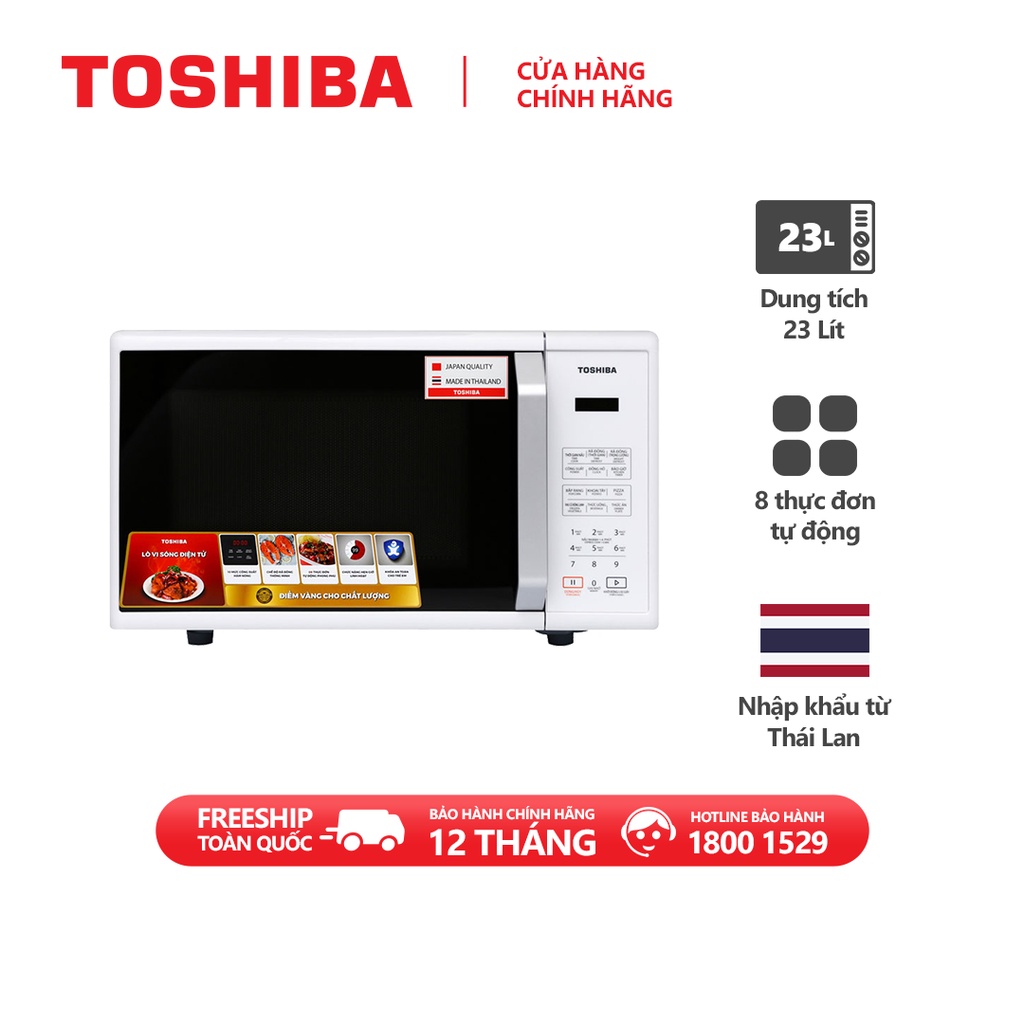 Lò vi sóng Toshiba ER-SS23(W1)VN -23L - Xuất xứ Thái Lan Bảng điều khiển Tiếng Việt - Hàng chính hãng, bảo hành 12 tháng