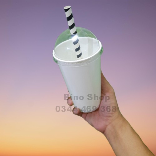 Ly Giấy Lớn Trà Sữa 550ml Nắp Cầu - 10 Cái