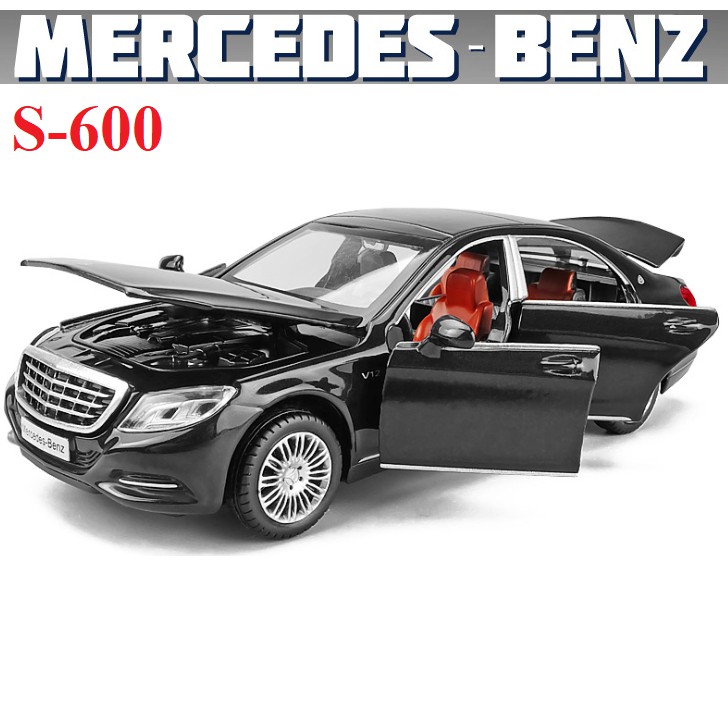 Xe mô hình ô tô Mercedes Benz S600 tỉ lệ 1:32 xe bằng sắt có âm thanh và đèn mở các cửa xe