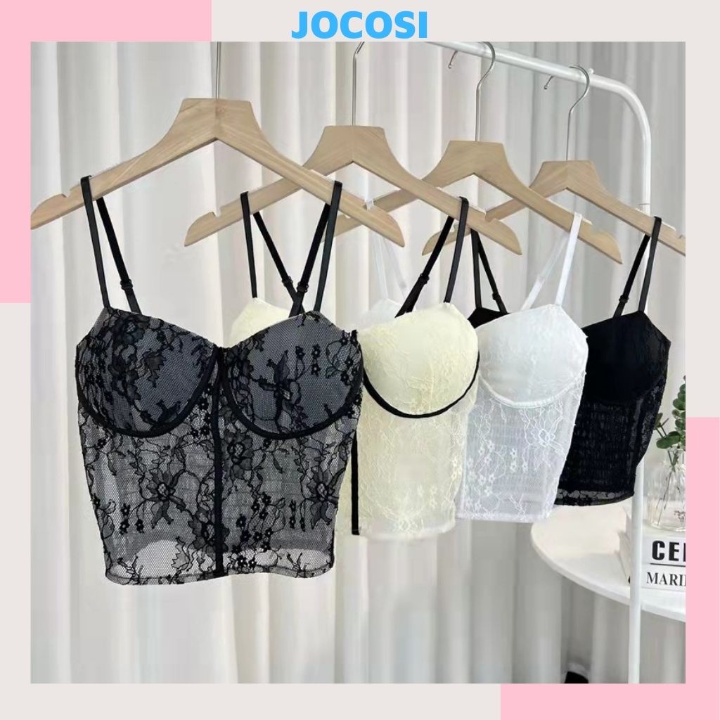 Áo bra nữ ren hoa 2 dây sexy, áo lót đệm mút mỏng phong cách croptop đẹp và dễ thương JOCOSI B1874