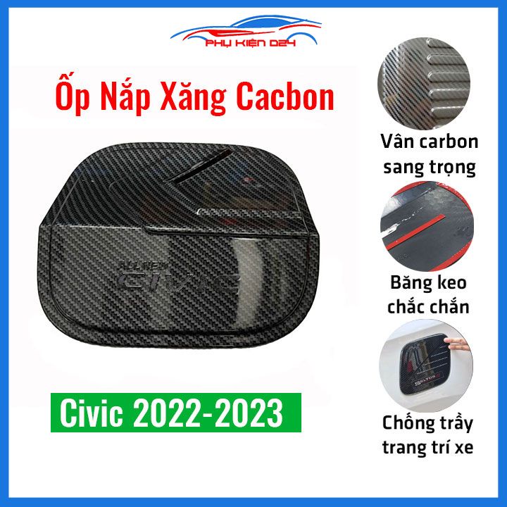 Ốp nắp bình xăng vân cacbon Civic 2022-2023, 2016-2017-2018-2019-2020-2021 bảo vệ chống trầy trang trí ô tô