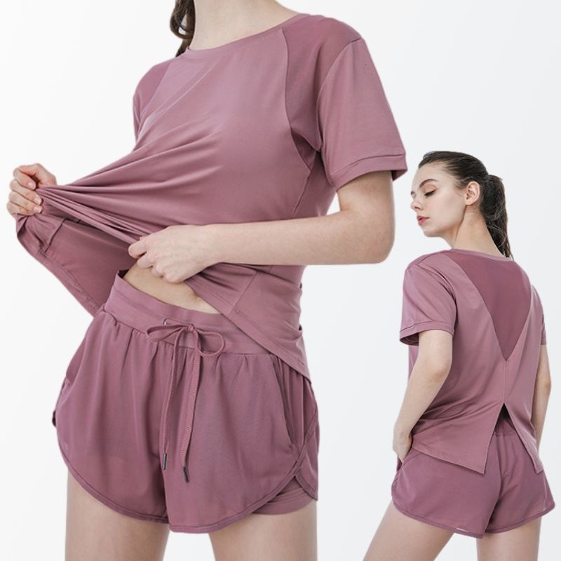 Set đồ thể thao tay ngắn nhanh khô thích hợp tập yoga / chạy bộ cho nữ