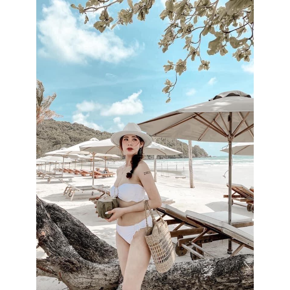 Bikini 2 mảnh buộc nơ bụng vân đá