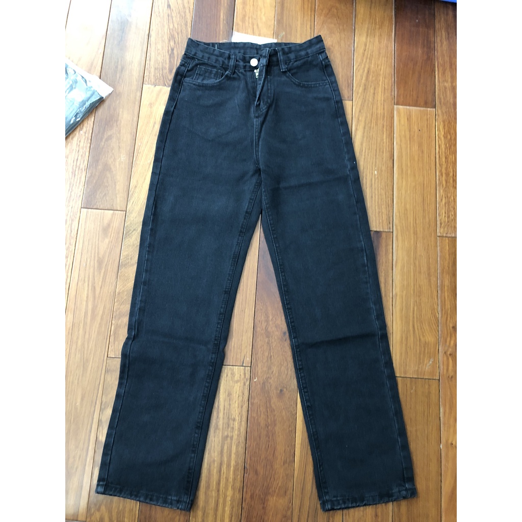 2101441 Quần jeans nữ đen trơn - quần jeans ống đứng dáng dài phong cách ulzzang có size