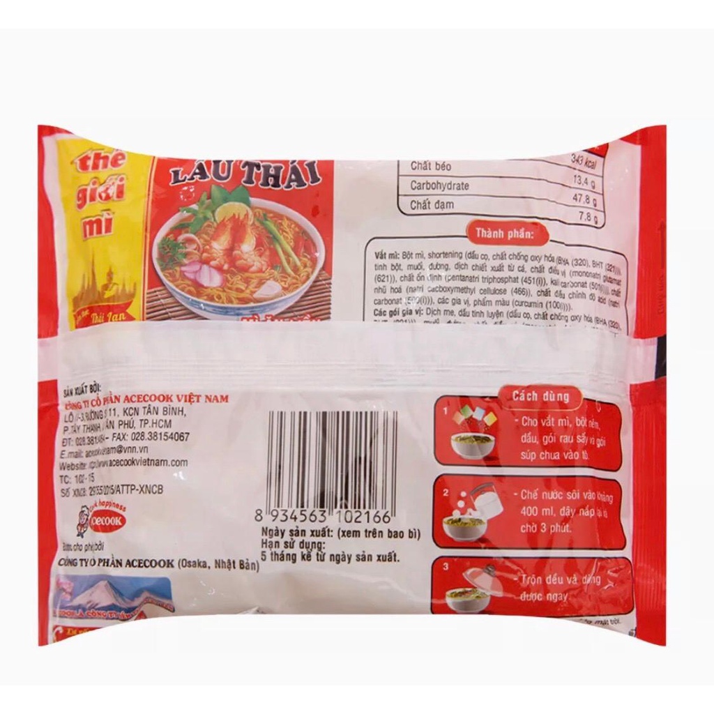 [HSD T7-2023] Combo 5 gói Mì Lẩu Thái tôm 81g/gói