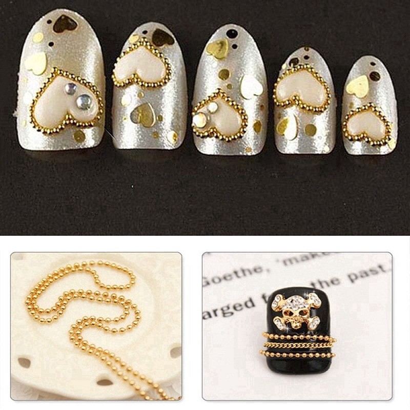 Chuỗi dây kim loại liên kết các hạt tròn trang trí móng nghệ thuật dài 3m